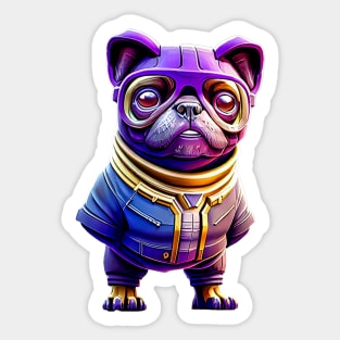 Pug in Purple Villain Suit - Adorable Dog Dressed in a Purple Skin Costume Sticker